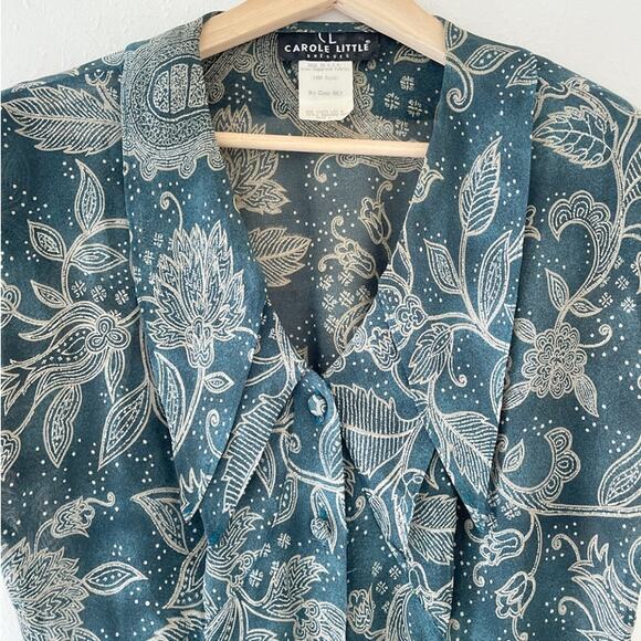 Vtg 90's Green Paisley Floral Sheer Dagger Collar Dress Sz 6 Rayon Grunge - Picture 9 of 9